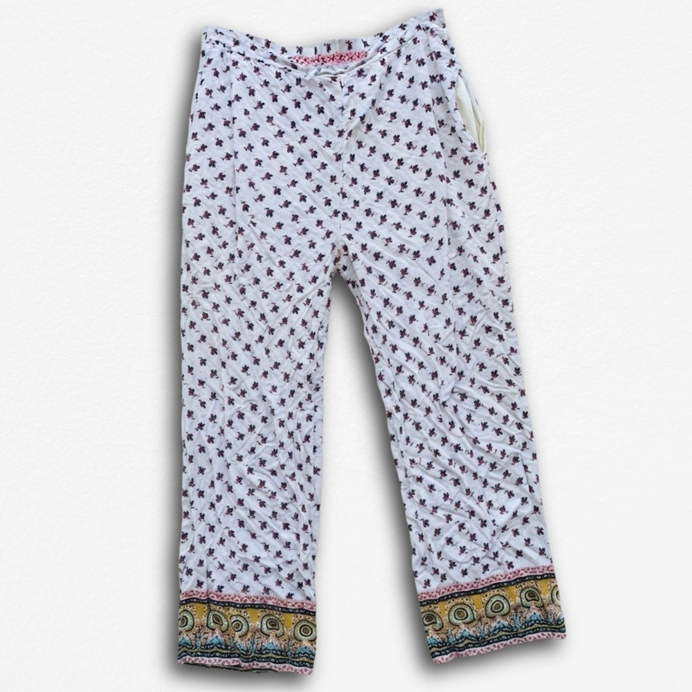 Xhilaration‎ Womens XL White Floral Boho Border Print Wide Leg Pajama Pants